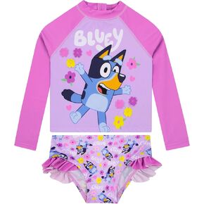 Bluey Swimsuit, Girls Bathing Suit with Frills, Long Sleeve Swimming Suit for Girls