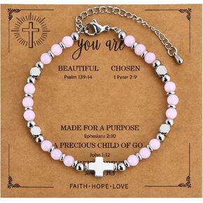 VIBILIA Beaded Bracelets for Women, Inspirational Cross Bracelets for Women, Natural Gemstone Jesus Bracelet, Christian Gifts for Mom, Daughter, Wife, Sister, Friend Birthday Mother's Day