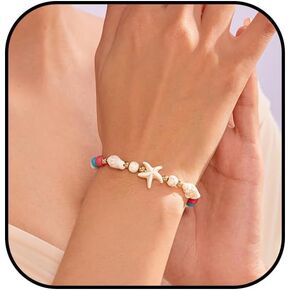 Shell Bracelets for Women Boho Starfish Seashell Bracelet Natural Conch Beaded Bracelet Adjustable Turquoise Bracelets Suffer Beach Jewelry