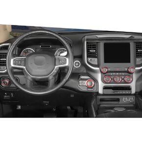 Jimen for Ram Center Console Covers ، 7pcs AC AIR Deaptio Vollue Button & Headlight Switch & 4WD SHIFTER KNOB RING TRIM FIT for Dodge RAM 2018-2025 (Red)