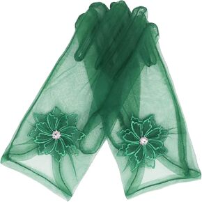 Women's Elegant Tulle Short Gloves Floral Diamond Tea Party Gloves for Opera Dinner Party Glove