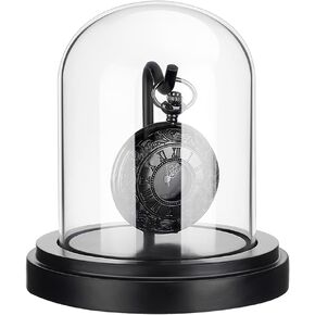 ph pandahall 3 × 4 بوصة شاشة ستوكل الجيب watch watch glass display dome cloche ، black dome cloche wooden base with hook metal for medals the -watch bealsibles photos rolements rolements