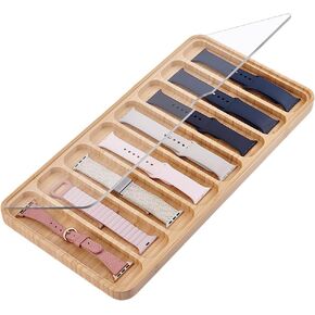 PH PandaHall 8 Slots Wooden Watch Band Organizer Watch Storage Case Tray Watch Band Organizer Case Dustproof Watch Band Storage Box with Clear Lid for Men Women Watch, 1.57" Wide