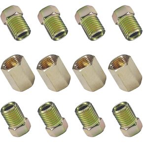 12PCS 3/8 Inch-24 Threads Brake Line Fittings Assortment - Brass Brake Line Inverted Flare Fittings Kit Include 4 Unions and 8 Nuts for 3/16 Inch Braking Line Tube (12PCS-3/16'')