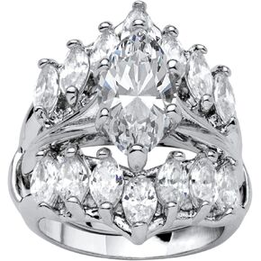 PalmBeach Silvertone Marquise Cut Cubic Zirconia Jacket Bridal Ring Set Sizes 5-10