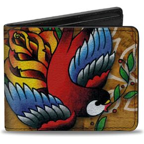 Buckle-Down Men Men Men Standard Pu Bifold Wallet-TJ-Bird & Rose ، Multicolor ، 4.0 "× 3.5"