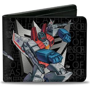 Buckle-Down Hasbro Wallet, Bifold, Transformers Starscream Poses and Decepticon Shield Grays, Vegan Leather