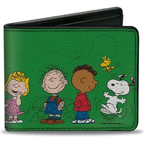 Buckle-Down Peanuts Worldwide LLC Wallet, Bifold, Peanuts Gang Group Pose Green, Vegan Leather