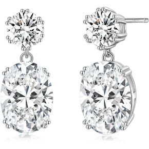 EAMTI Wedding Earrings for Women Cubic Zirconia Dangle Bridal Earrings Sterling Silver Post Oval Earring for Prom Bridesmaid