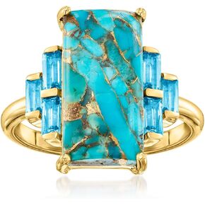 Ross-Simons الحلقة الفيروزية مع .60 CT. T.W. سويسري الأزرق توباز في الذهب 18kt على الجنيه الاسترليني. الحجم 7