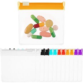 أكياس حقيبة حبوب منع الحمل 12pcs ، حقيبة حبوب منع الحمل قابلة لإعادة الاستخدام ، أكياس حبوب منع الحمل الصغيرة المحمولة ، أكياس تخزين مع قفل الشريحة ، منظم أدوية الختم الذاتي ، أكياس بلاستيكية سفر للتخزين
