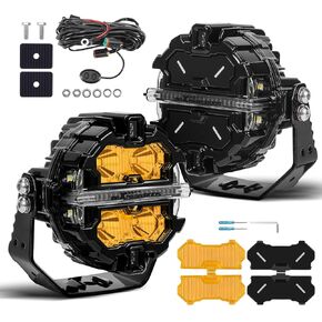 maXpeedingrods 3.5 Inch Round 160W LED Off Road Lights + 3.5" Amber Flood Light Covers for Jeep SUV UTV ATV, 1 Pair Off Road Lights + 1 Pair Light Covers