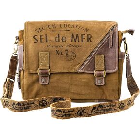 3B-Vintage Print Sel De Mer Upcycled Military Leather Canvas Shoulder Bag Laptop Messenger Bags Medium Crossbody 2 Straps