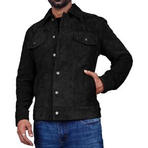 سترة من جلد الغزال للرجال - سترة قاذفة جلدية من جلد الغزال الممتاز | معطف سائق الشاحنة للرجال in Kuwait