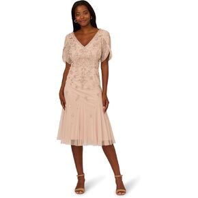Adrianna Papell Women's Bead Mesh Midi Godet Dress