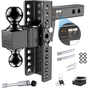 Adjustable Trailer Hitch -Drop Hitch (Fits 2-Inch Receiver) - Heavy Duty Tow Hitch with 8-Inch Drop/Rise, 2" & 2-5/16" Ball Hitches for Truck (21,500 LBS GTW) - w/Anti-Theft Hitch Locking Pins