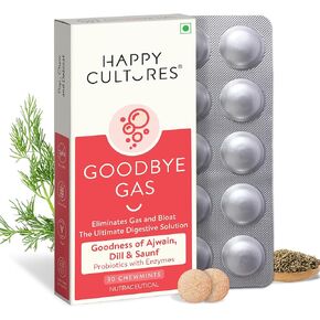 Happy Cultures Goodbye Gas, Chewable Gas Relief Capsules for Digestive Health, Bloating and Indigestion with Simethicone 50mg - 30 Chewables