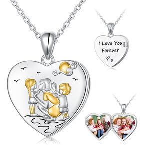 Mother Daughter Photo Necklaces 925 Sterling Silver Picture Necklace Keep Someone Near to You Heart Shaped Locket That Holds Pictures Memory Jewelry for Mom Daughter Son