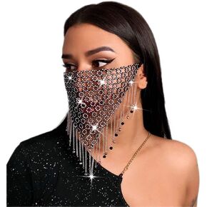 Urieo Sparkly Rhinestones Face Masks Crystal Mesh Masks Metal Rhinestones Masquerade Mask Halloween Rave for Women and Men