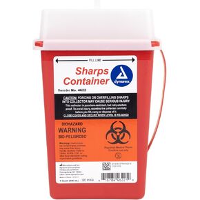Dynarex Sharps Container, Durable Biohazard Container for Used Medical Hypodermic Needles and Sharp Medical Instruments, Transparent Lid, 1 Quart - 1 Container