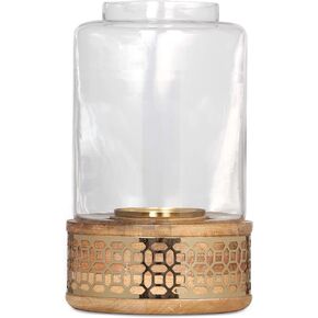 Christopher Knight Home Lippert Handcrafted Hurricane Candle Holder - Mango Wood - Natural/Gold