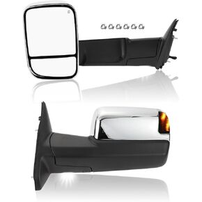 Motoforti Tow Mirrors, Manual Folding Trailer Towing Side Mirrors, for Dodge for Ram 1500 2009-2012 for Ram 2500 3500, Turn Signal Light Puddle Lamp Power Heated, Textured Black, 1pair