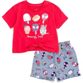 Marvel Spider-Man Girls T-Shirt و Chambray Shorts مجموعة Toddler لأحجام الأطفال الكبيرة (2T-10-12)