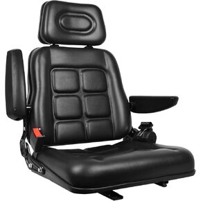 Universal Forklift Seat, Tractor Seat with Adjustable Backrest Headrest Armrests, Retractable Seatbelt, Lawn Mower Seat for Boat Excavator Harvester Loader Backhoe Dozer Telehandler
