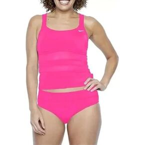 Nike Mesh Solid Edge Women's 2-Piece Tankini Swimsuit Set (US, Alpha, Medium, Regular, Regular, Pink)