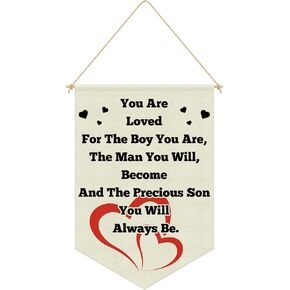 Son Gift from Mom Hanging Pennant Flag Banner Son's Room Decor Pennant Banner Flags Boys Room Wall Decor for Nursery Baby Kids Boy Newborn Teen Bedroom Playroom Linen Cotton