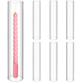 6 PCS Hurricane Glass Candle Holders,2.5 W x 14 H Hurricane Candleholders,Bottomless Clear Glass Cylinder Candle Holder Open Ends Open Flame Candle Cover,Hurricane Glass Chimney Shade Tube