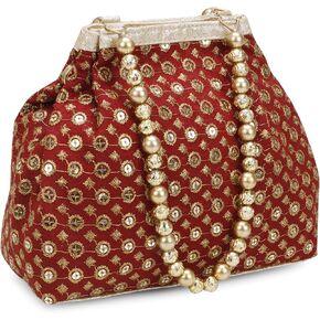 حقيبة رائعة من الحرير الهندي البوتلي مع العمل الحرف اليدوية (Maroon Potli-1)