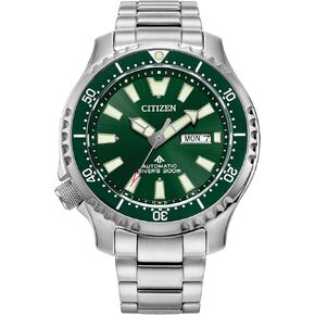 Citizen Men's Eco-Drive Promaster Dive Fugu Automatic Stainless Steel Watch, Luminous, ISO Compliant, Silver/Green Dial