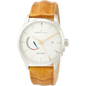 Hamilton Watch Jazzmaster Power Reserve Auto | Swiss Made | 42mm Stainless Steel Case | White Dial Analog Watch | Brown Leather Strap (Model: H32635511)