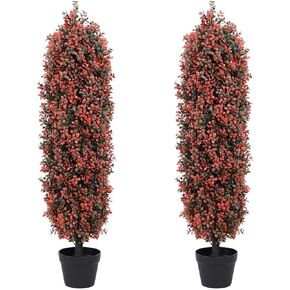 3ft Artificial Boxwood Topiary Trees (Set of 2) - UV Resistant Faux Plants for Outdoor/Indoor, Realistic 36in Fake Bushes and Shrubs for Front Porch, Planter, Patio - Low Maintenance & Evergreen