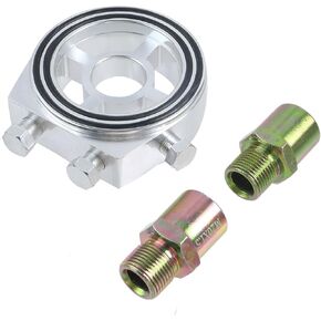 Modengzhe Oil Filter Cooler Sandwich Plate,Universal Car Aluminum Alloy Oil Filter Cooler Sandwich Thread Plate Adapter with 1/8" NPT Oil Pressure Adapter,Silver