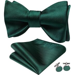 Hi-Tie Silk Self Tie Bow Ties for Men Adjustable Men's Bowtie Handkerchief Pocket Square Cufflinks Set