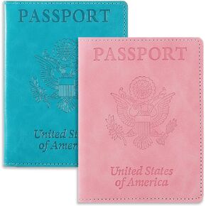 2 Pcs Passport Holder Cruise Essentials Passport Wallet Cover Case International Travel Must Haves Accessories Pu Leather Ultra Slim Passports Wallet Protector for Family Women Men Travel