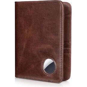 حامل جواز السفر للسفر مع Airtag Holder-Genuine Leather RFID إكسسوارات السفر مع 6 بطاقات فتحة ونافذة 1ID ، الإغلاق المغناطيسي ، صندوق الهدايا (علامة الهواء غير مدرجة)