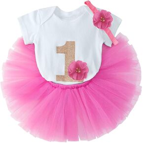 HIHCBF 1st 2nd Birthday Cake Smash Outfits Baby Girls Romper + Tutu Skirt + Headband Princess Skirt Set for Photo Shoot