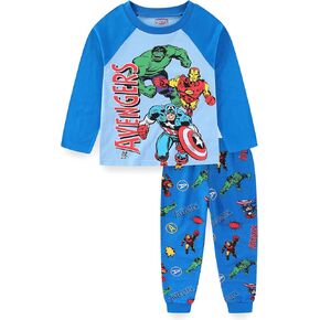Marvel Avengers Captain America Hulk Iron Man Boys 2 Piece Long Sleeve Shirt and Pants Set for Toddler and Big Kids