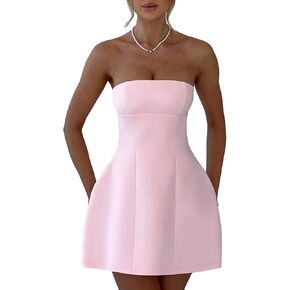 SHINFY Women Sexy Strapless Mini Dress Bodycon Off Shoulder Tube Top A-Line Short Dress Formal Cocktail Dresses