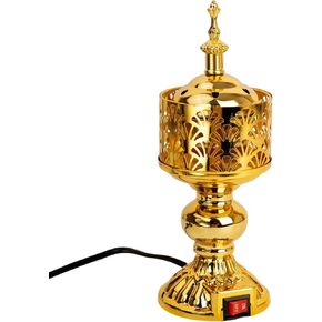 غولدن كهربائي البخور الموقد ، حامل البخور الكهربائي على الطراز العربي ، شرق أوسطي ، رقائق زخرفية للمنضدة لليوغا سبا ديكور الكنيسة المسيحية ، الولايات المتحدة سدادة