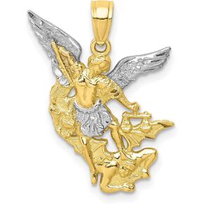 Saint Michael Vanquishing Satan Pendant in Real 10k Two-Tone Yellow Gold 23x18mm