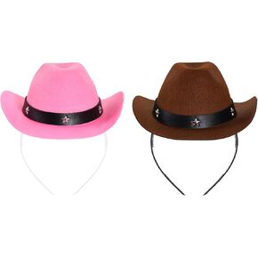 2Pcs Pink Cowgirl Hat Headband Mini Cowboy Hat Headband for Women Western Cowgirl Costume Accessories for Women Adult Halloween Birthday Western Cowboy Party