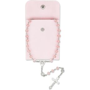 Rosary for Women - Catholic Prayer Rosary Beads Necklace with Crucifix Cross, Perfect Catholic Gifts for Women, With a Pink Velvet Gift Bag ﻿