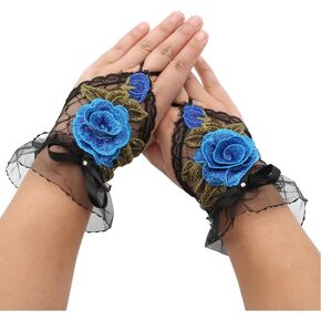 Specell Embroidered Flowers Lace Fingerless Gloves for Women - for Bridal Wedding Cocktail Tea Party Evening Prom Cosplay