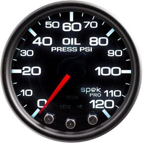 AUTO METER P32552 Gauge Oil Pressure (Spek-Pro 2 1/16", 120Psi, Stepper Motorwith Peak & Warn, Blk/Smoke/Blk, Spek-Pro)