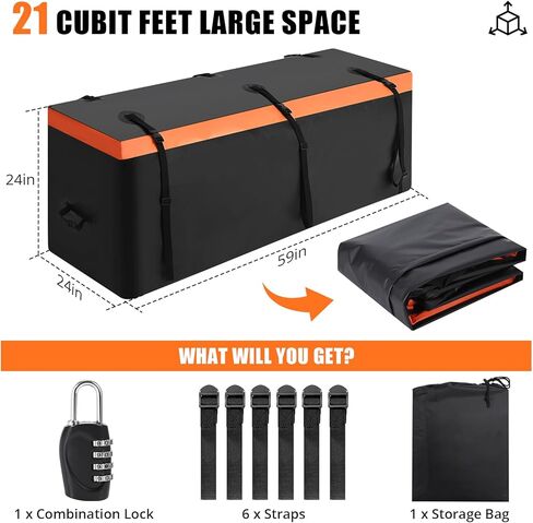 Hitch Cargo Carrier Bag 21 Cu Ft, Heavy Duty Waterproof Cargo Traveling Bag for Car Truck SUV Vans' Hitch Trays and Hitch Baskets, 8 Reinforced Straps, Waterproof Zip in Saudi Arabia
