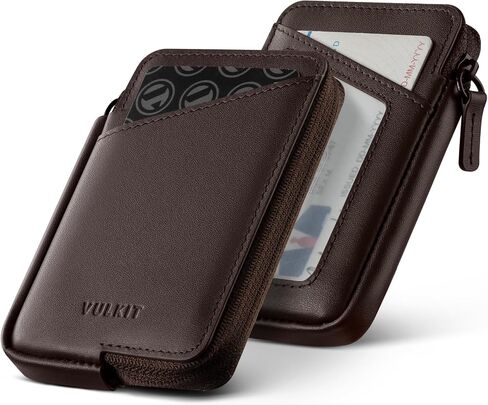 VULKIT Credit Card Holder RFID Blocking Leather Zip Card Holder Wallet Slim Minimalist Card Wallet, Holds up to 10 Cards & Folded Notes in Saudi Arabia